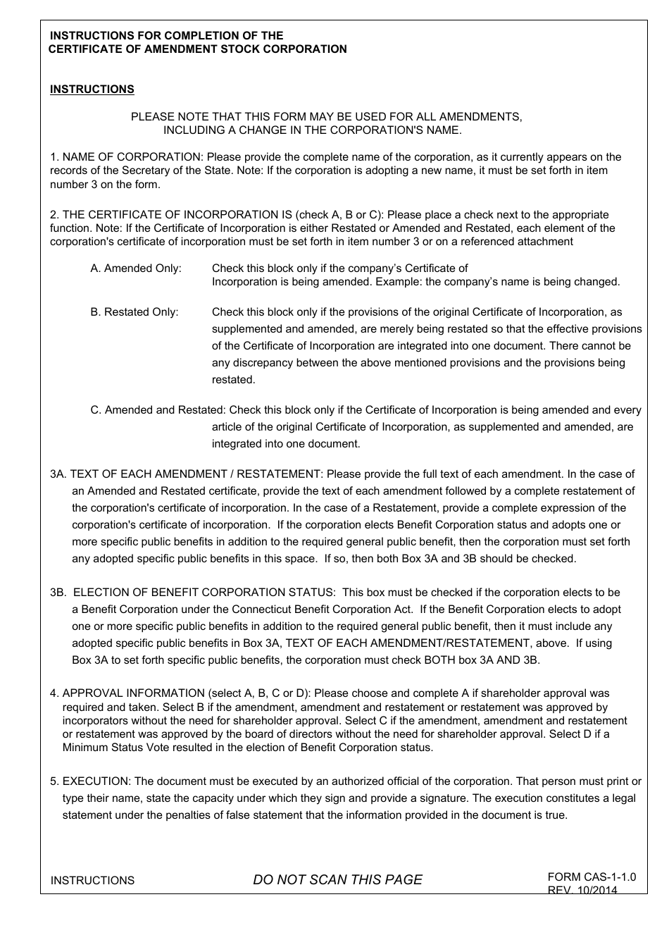 Form CAS-1-1.0 Certificate of Amendment - Stock Corporation - Connecticut, Page 3