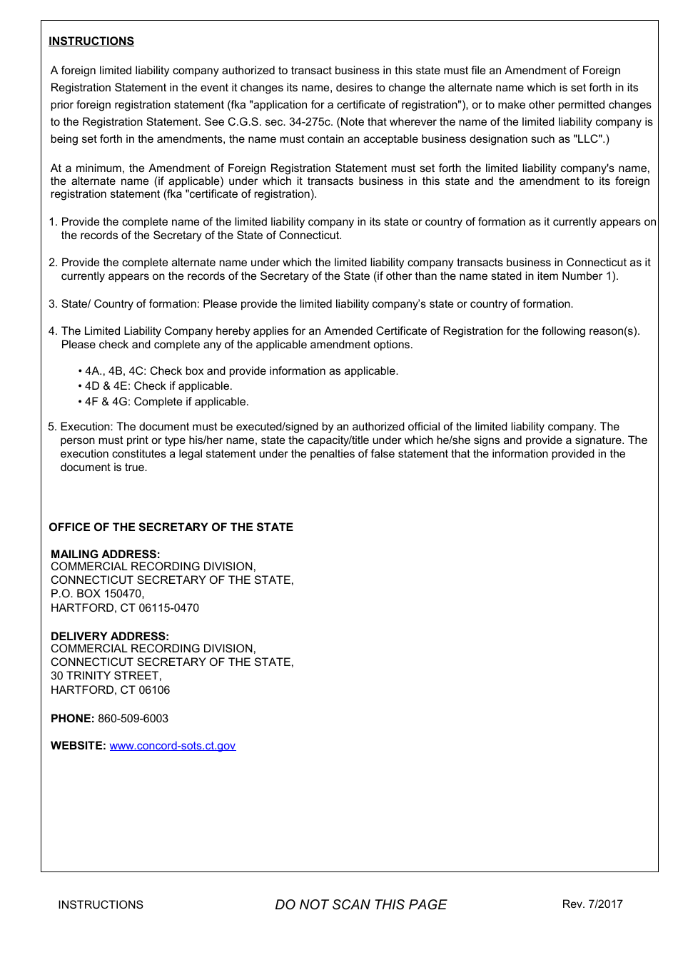 Amendment of Foreign Registration Statement - Limited Liability Company - Foreign - Connecticut, Page 3