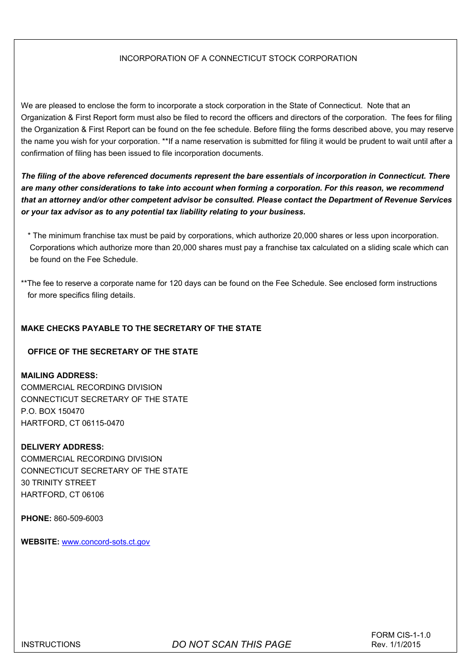 Form CIS-1-1.0 Certificate of Incorporation - Stock Corporation - Connecticut, Page 5
