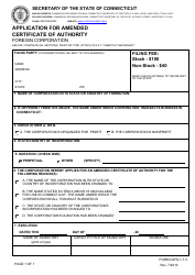 Form CAFS-1-1.0 Application for Amended Certificate of Authority - Foreign Corporation - Connecticut