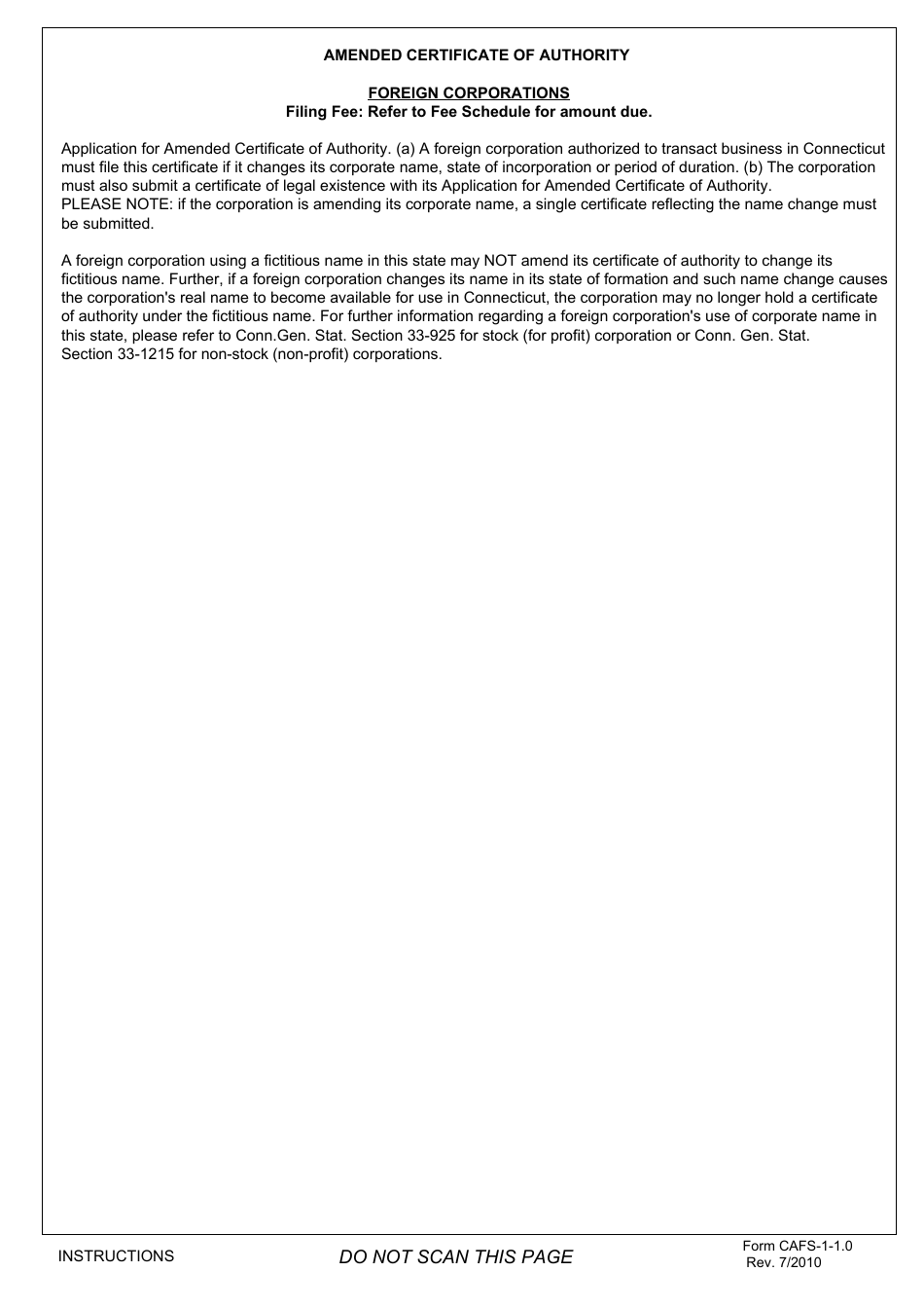 Form CAFS-1-1.0 Application for Amended Certificate of Authority - Foreign Corporation - Connecticut, Page 3