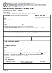 Document preview: Application for Registration of Name - Foreign Limited Liability Company - Connecticut