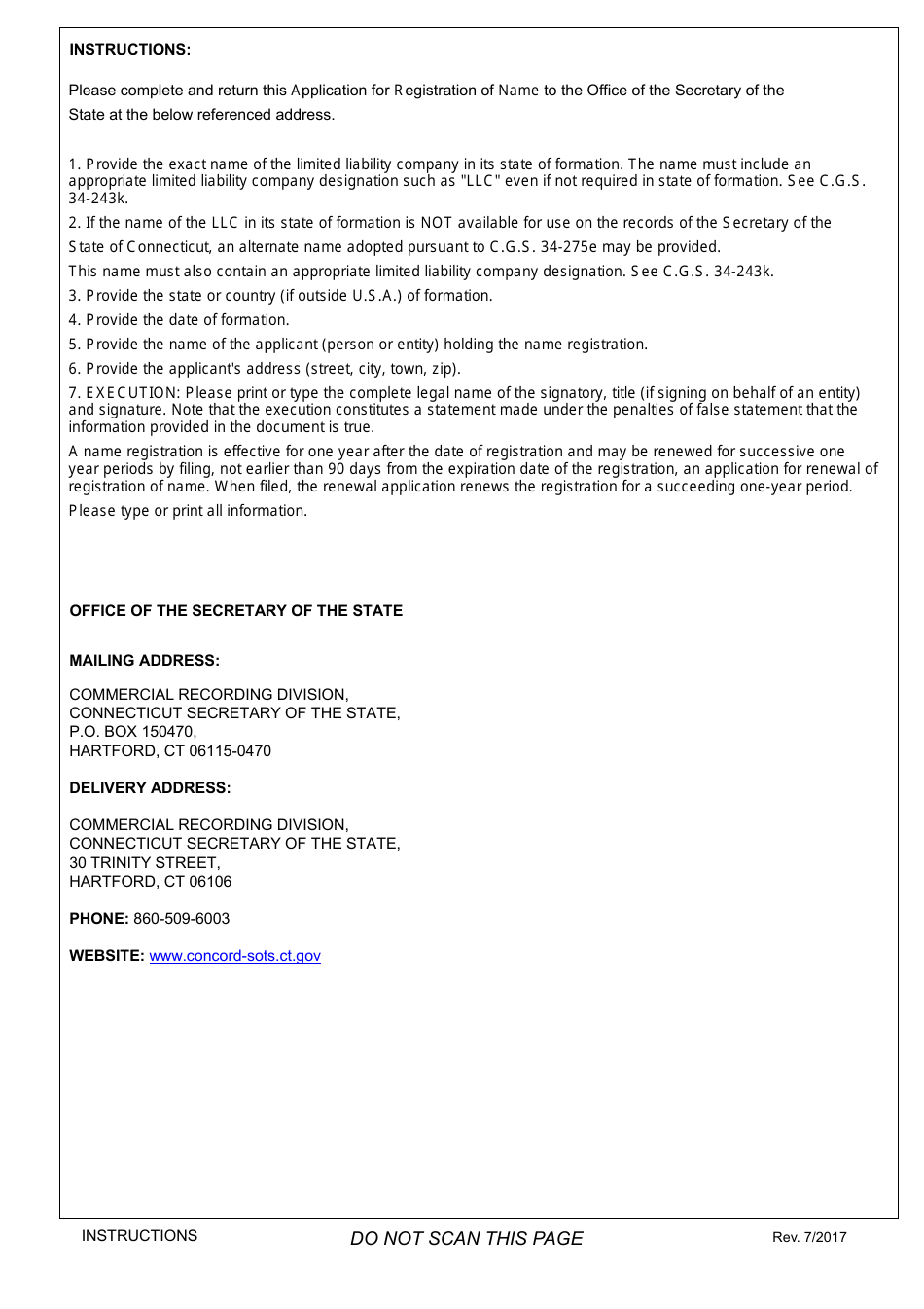 Application for Registration of Name - Foreign Limited Liability Company - Connecticut, Page 2