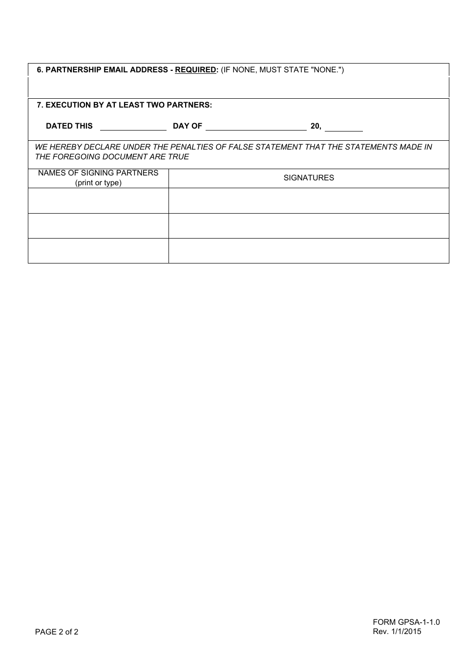 Form GPSA-1-1.0 Statement of Partnership Authority - Connecticut Partnership - Connecticut, Page 2