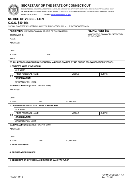 Form UVESSEL-1-1.1  Printable Pdf