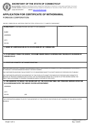 Form CFWN-1-1.0 &quot;Application for Certificate of Withdrawal - Foreign Corporation&quot; - Connecticut