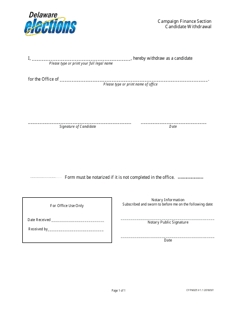 Form CFFN025 Candidate Withdrawal - Delaware
