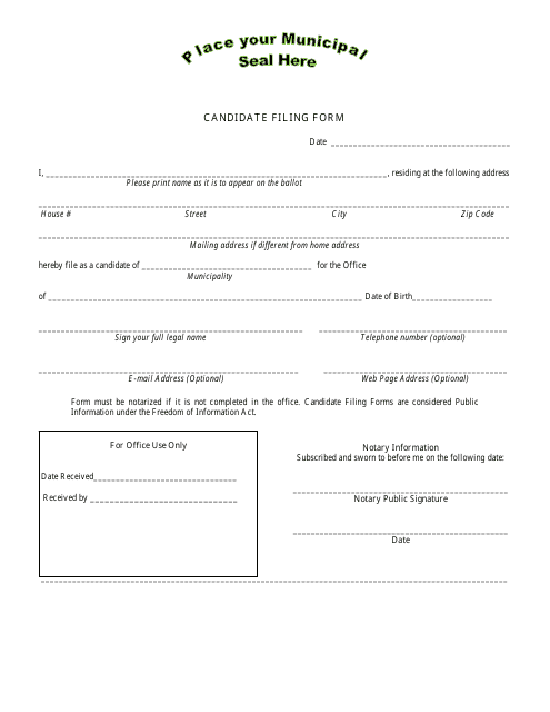 Candidate Filing Form - Delaware Download Pdf