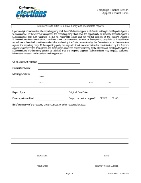 Form CFFM043  Printable Pdf