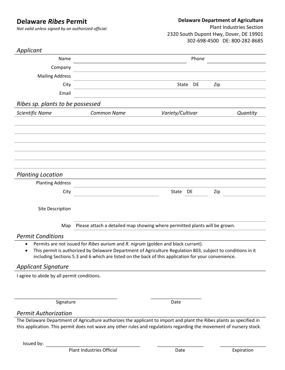 Delaware Delaware Ribes Permit Form Download Fillable PDF | Templateroller