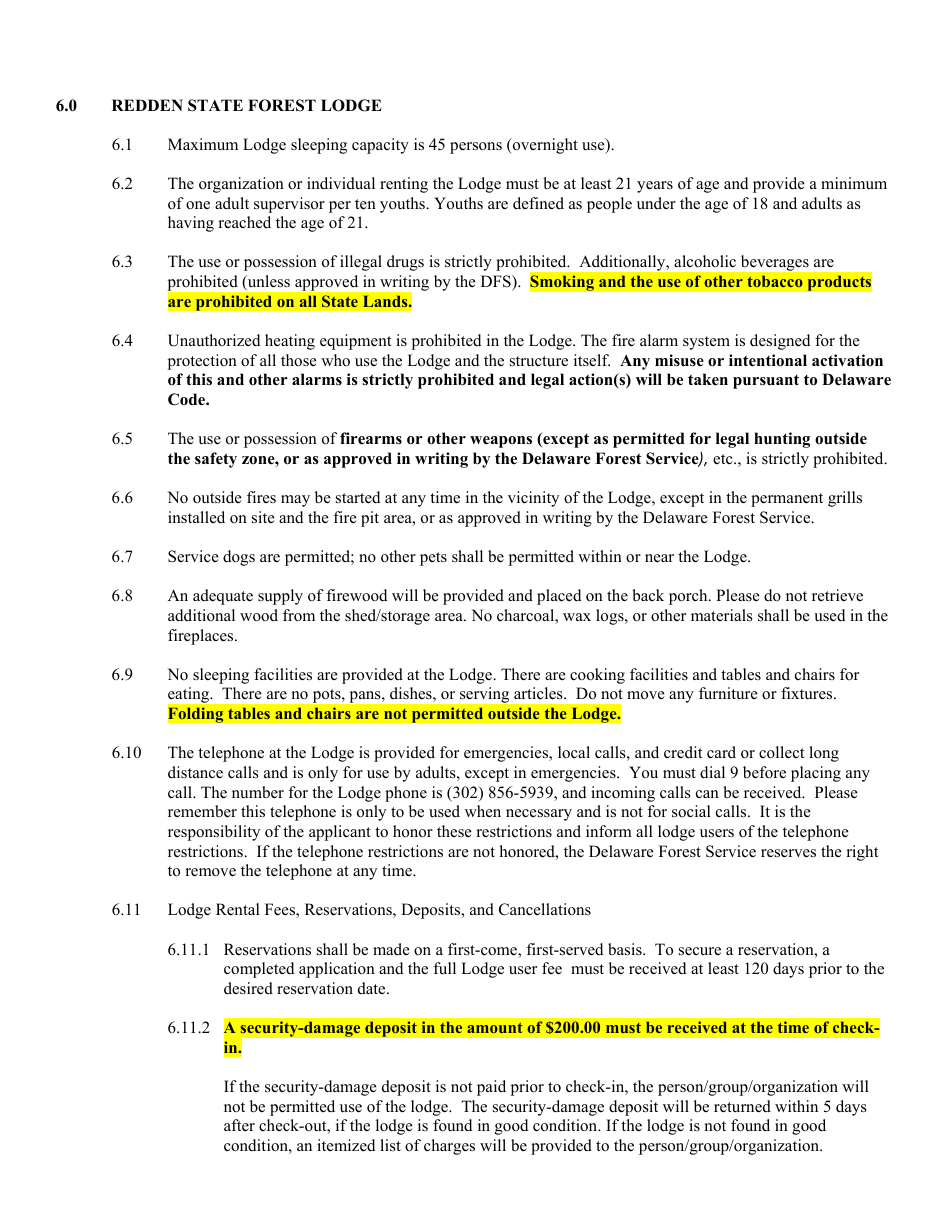 Application for Rental at Redden State Forest Lodge - Delaware, Page 2