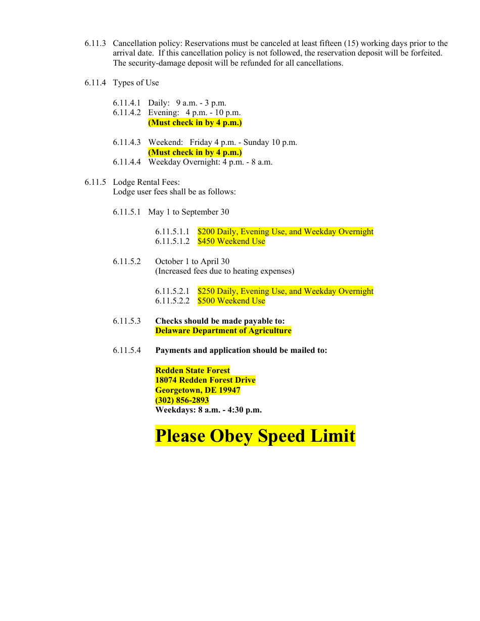 Application for Rental at Redden State Forest Lodge - Delaware, Page 3