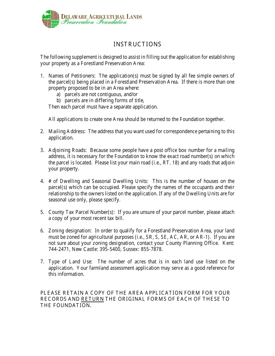Agricultural Preservation Forestland Area Application Form - Delaware, Page 3