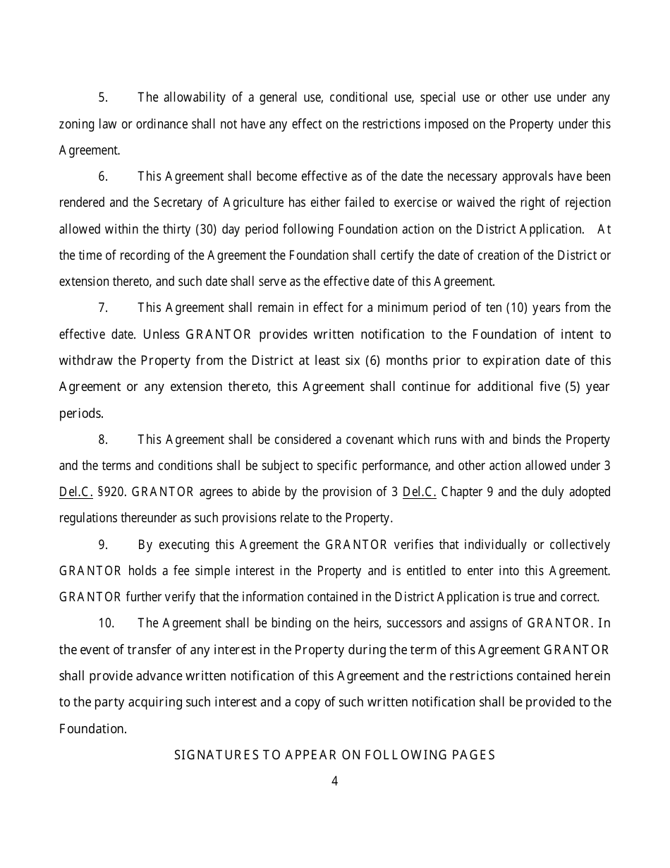 Sample Agricultural Preservation District Agreement - Delaware, Page 4