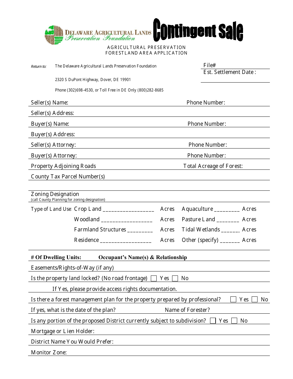 Agricultural Preservation Forestland Contingent Sale Application Form - Contingent Sale - Delaware, Page 2