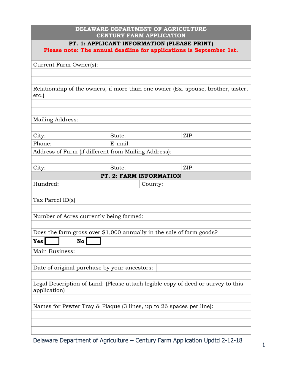 Delaware Century Farm Application Form Fill Out Sign Online And Download Pdf Templateroller 0117