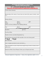 Century Farm Application Form - Delaware