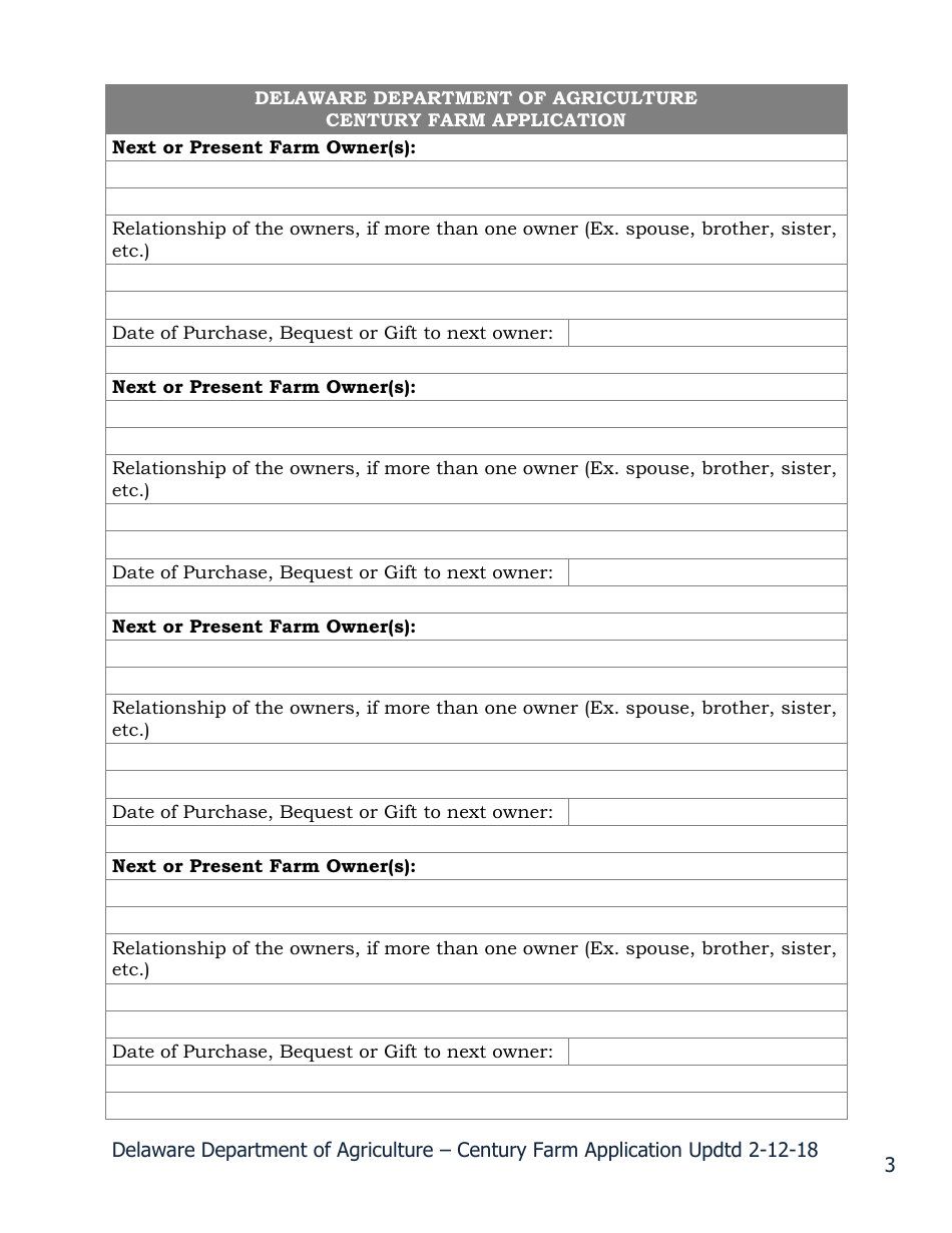 Century Farm Application Form - Delaware, Page 3