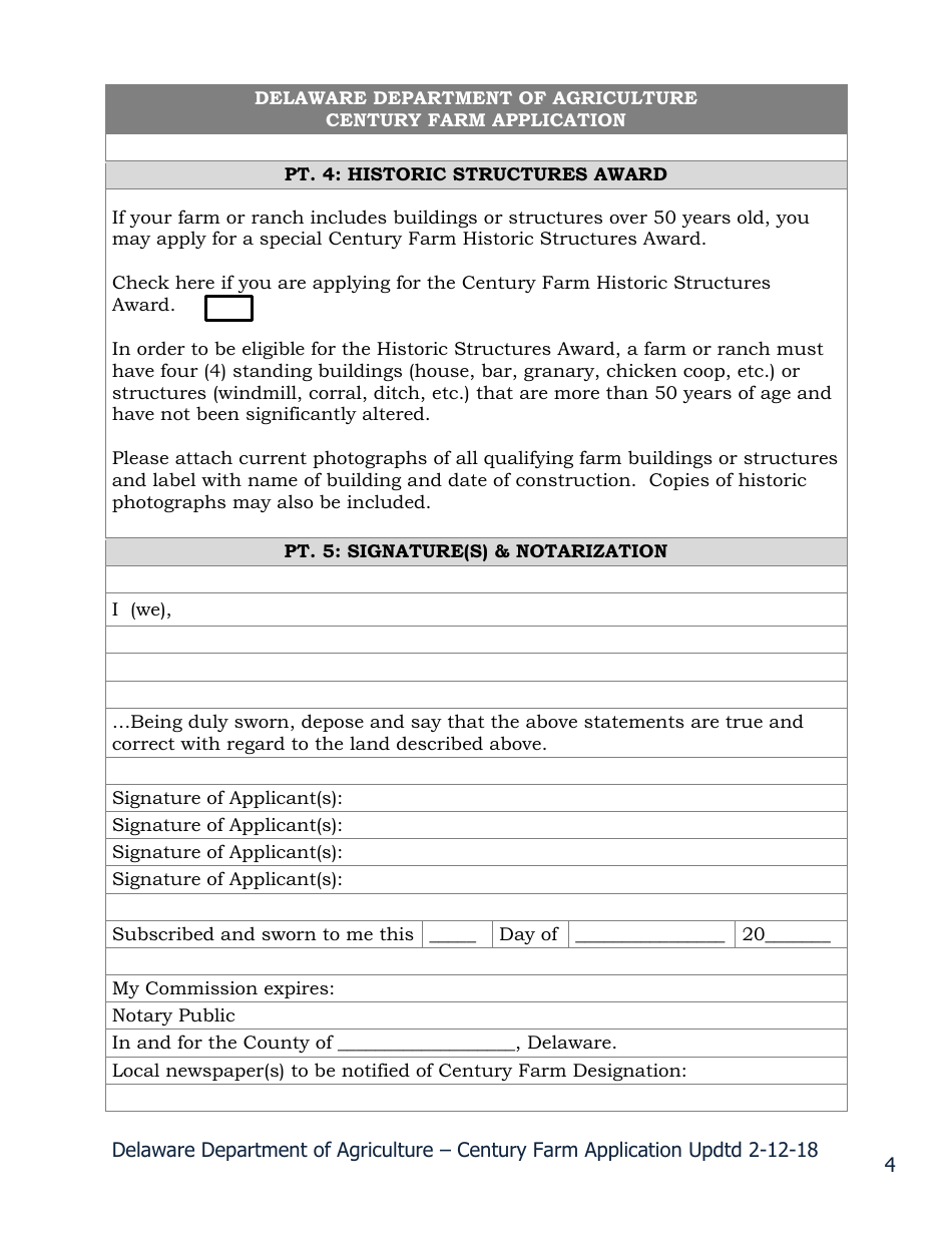 Century Farm Application Form - Delaware, Page 4