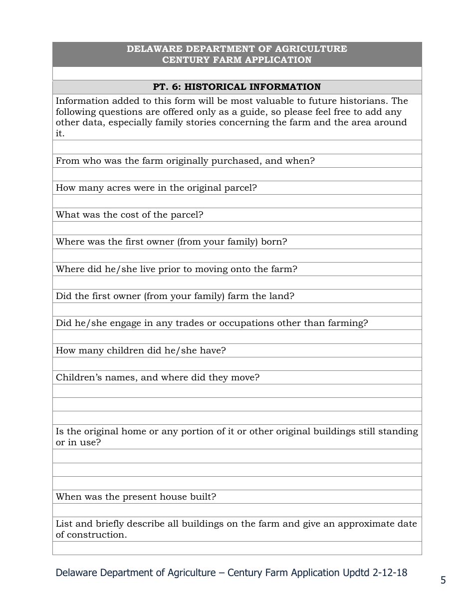 Century Farm Application Form - Delaware, Page 5