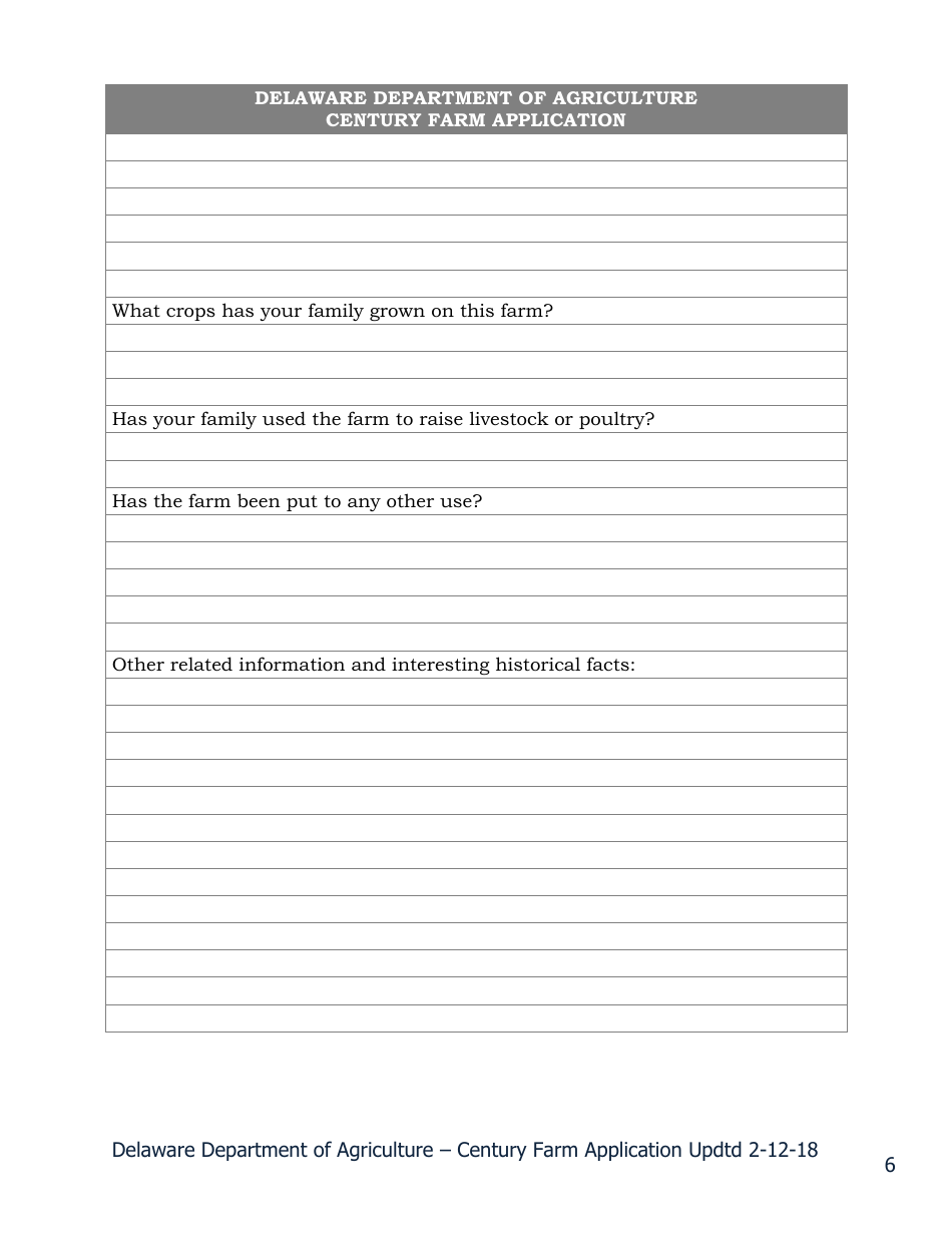 Century Farm Application Form - Delaware, Page 6