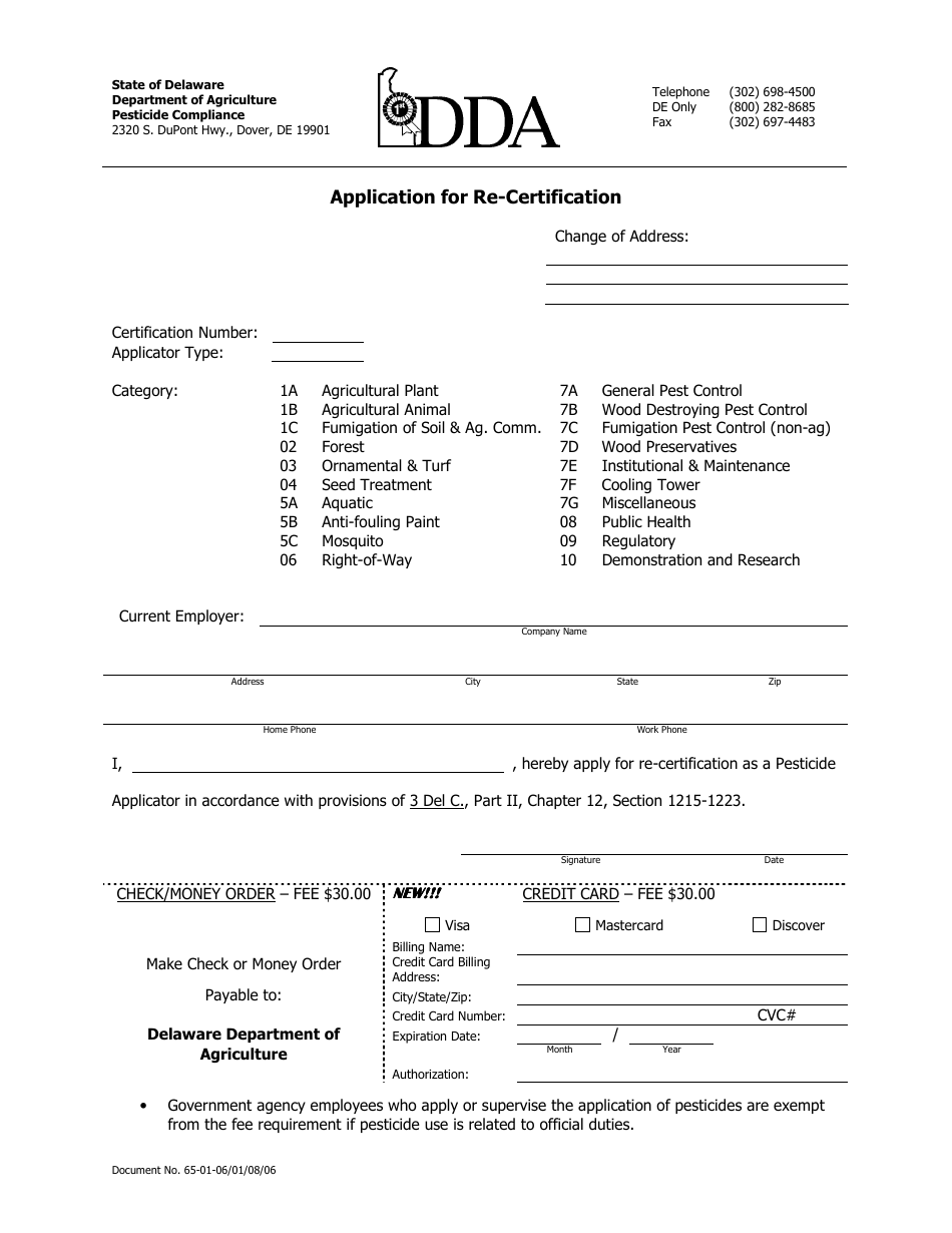 Application for Re-certification - Delaware, Page 1