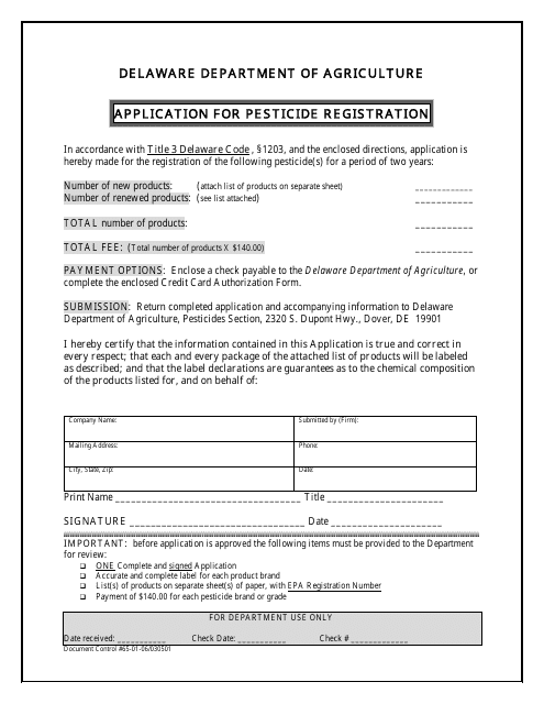 Application for Pesticide Registration - Delaware