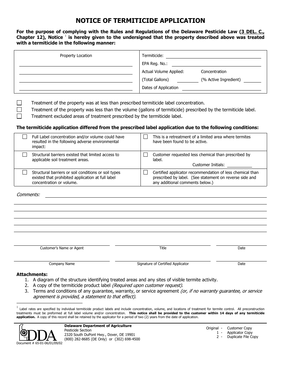 Delaware Notice of Termiticide Application - Fill Out, Sign Online and ...