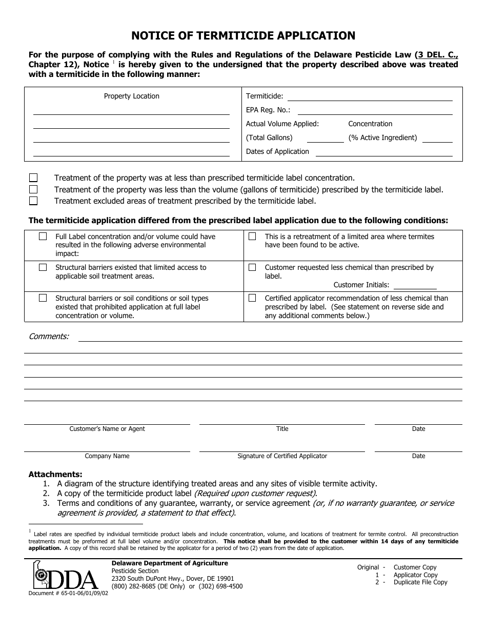 Notice of Termiticide Application - Delaware, Page 1
