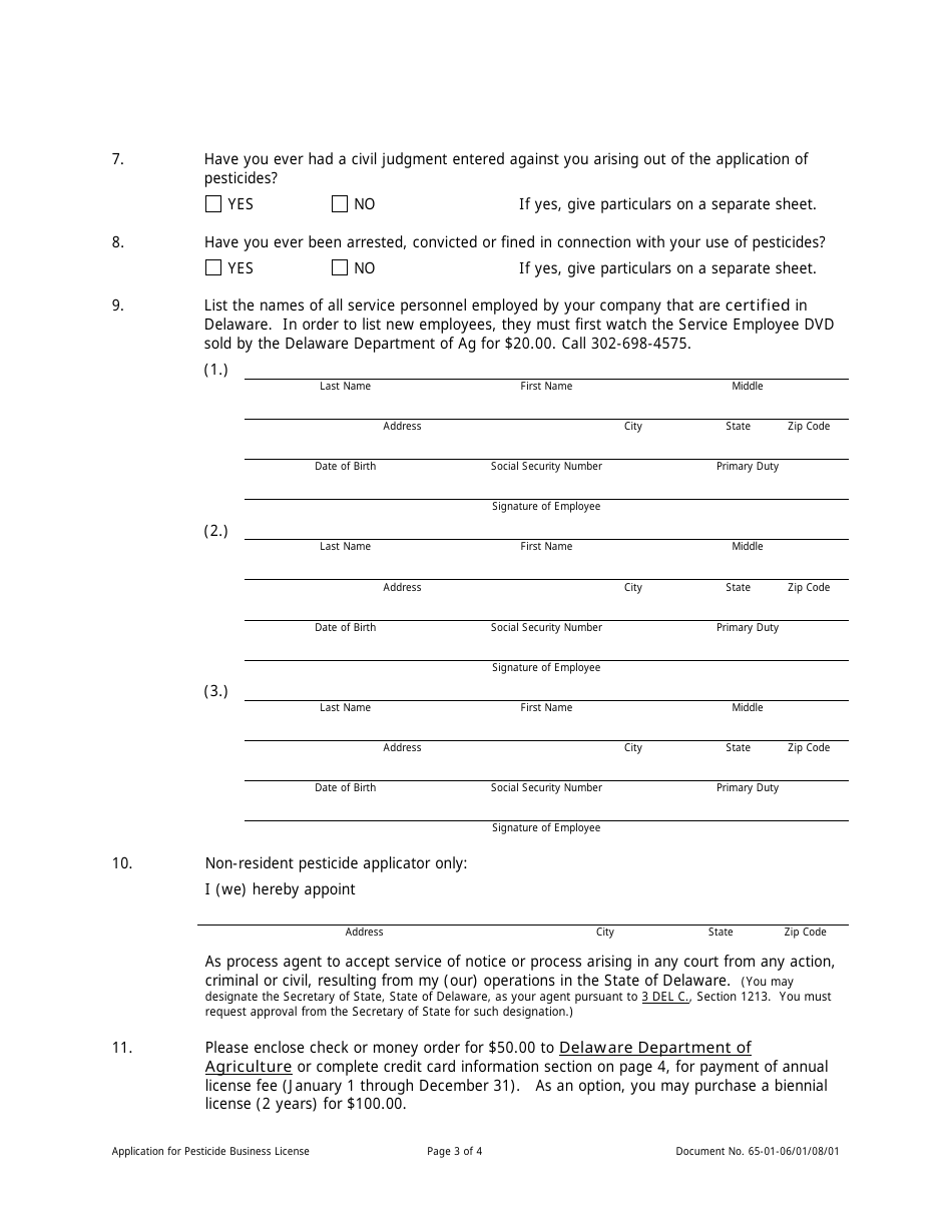 Application for a Pesticide Business License - Delaware, Page 3