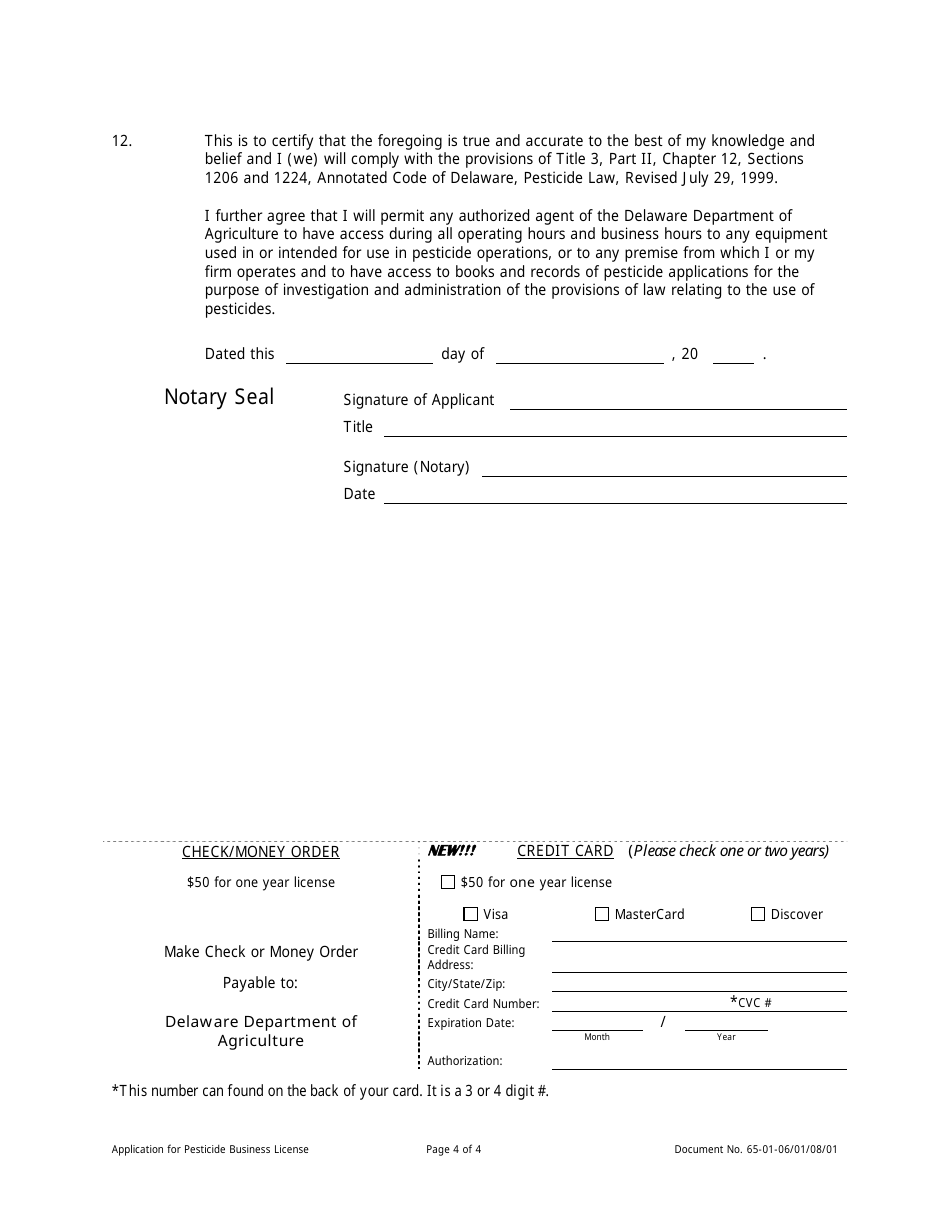 Application for a Pesticide Business License - Delaware, Page 4