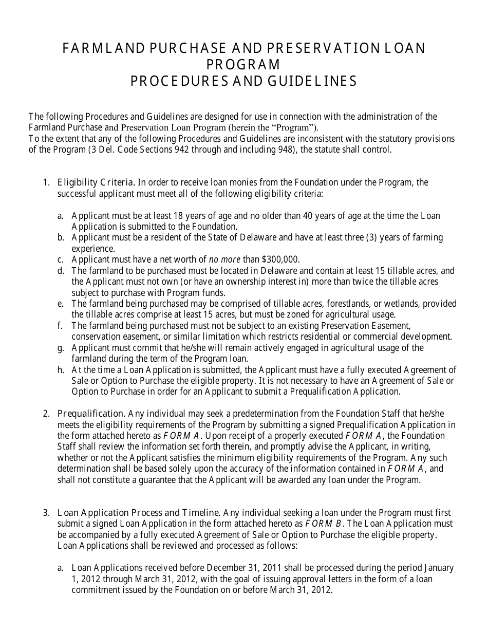 Farmland Purchase and Preservation Loan Program Procedures and Guidelines - Delaware, Page 2