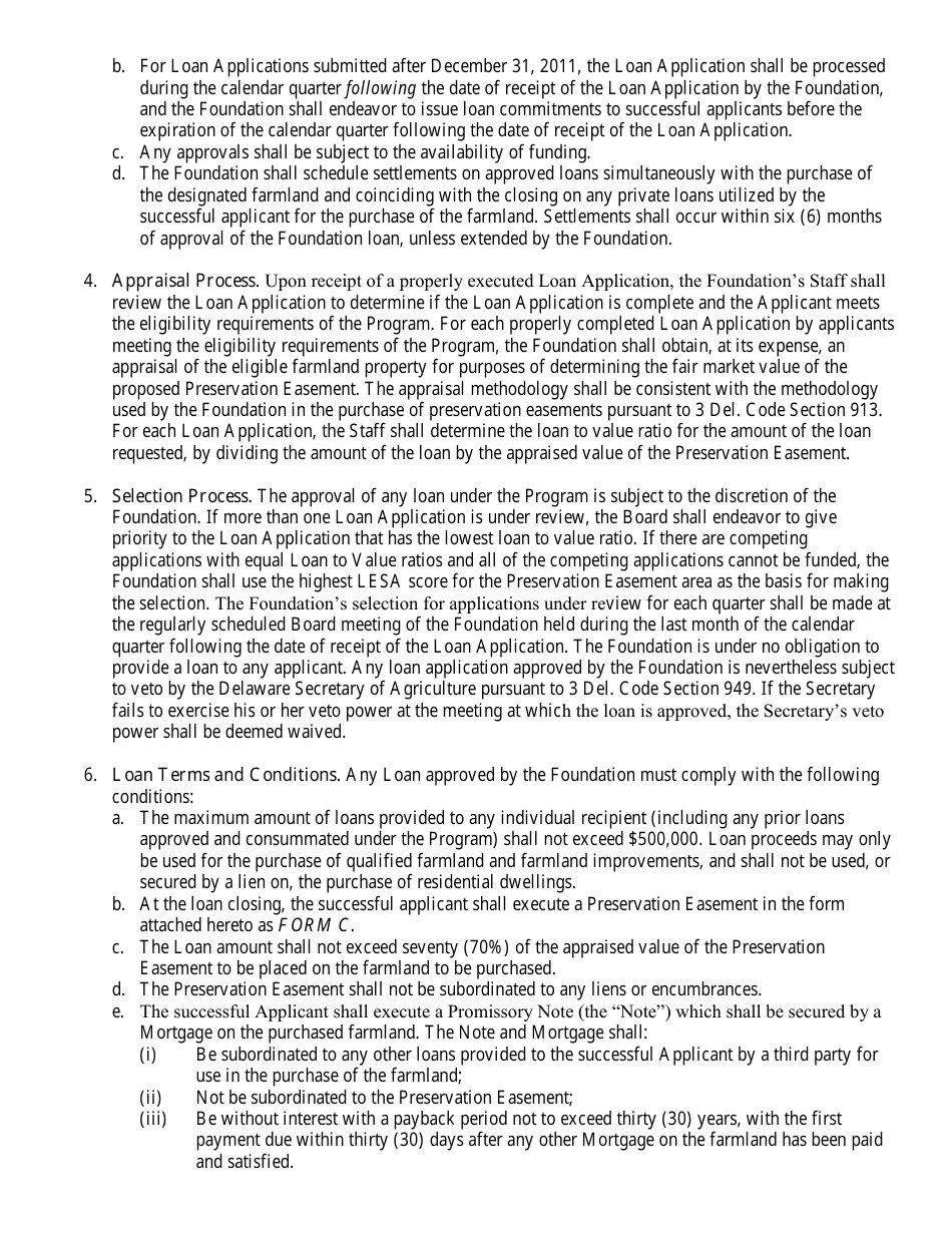 Farmland Purchase and Preservation Loan Program Procedures and Guidelines - Delaware, Page 3
