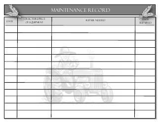 Document preview: Maintenance Record Form - Delaware