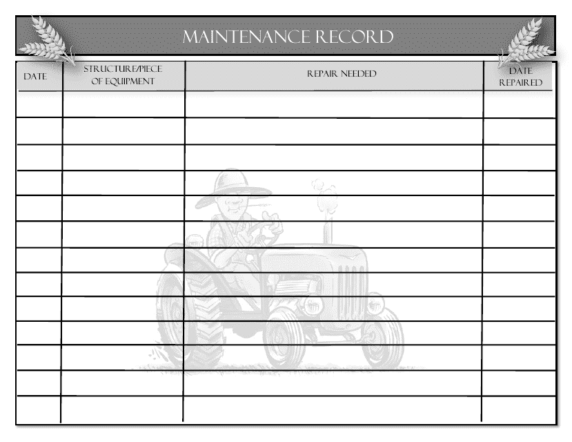 Maintenance Record Form - Delaware Download Pdf