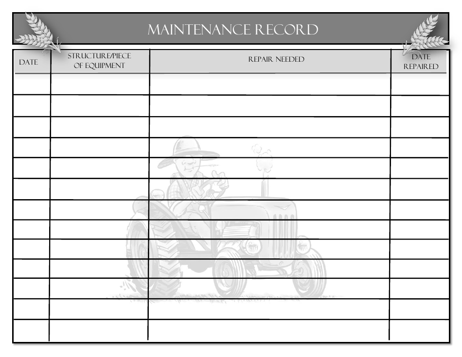 Maintenance Record Form - Delaware, Page 1