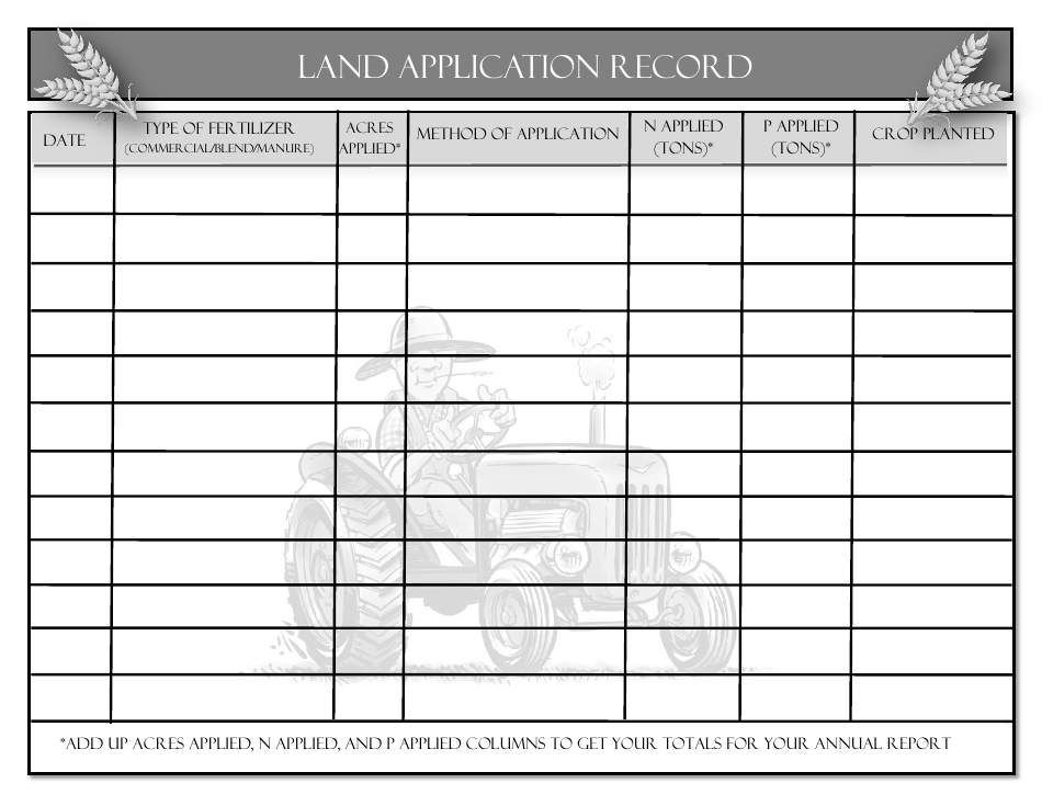 Land Application Record Form - Delaware, Page 1