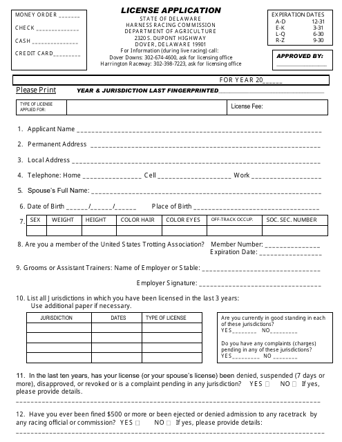 License Application Form - Delaware Download Pdf