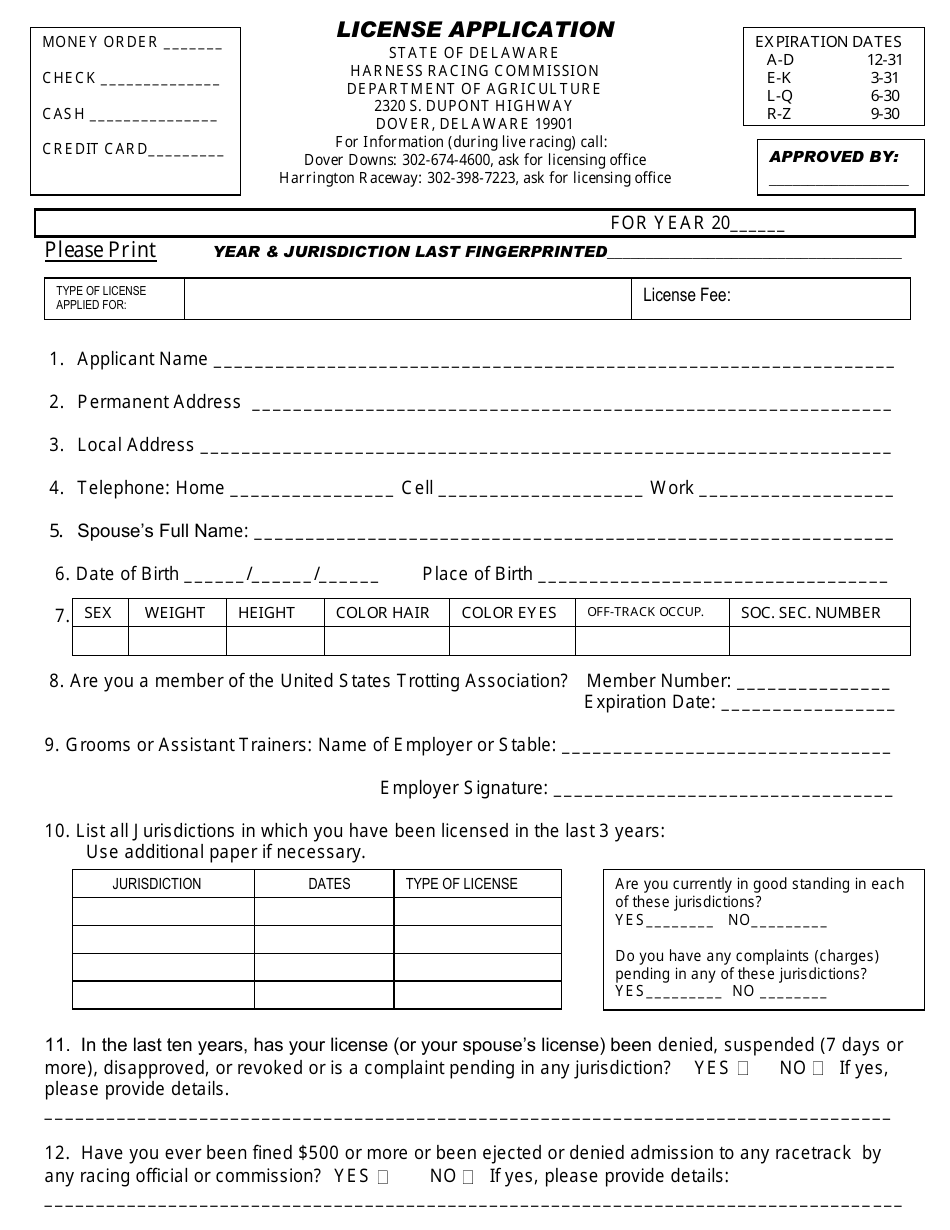 License Application Form - Delaware, Page 1
