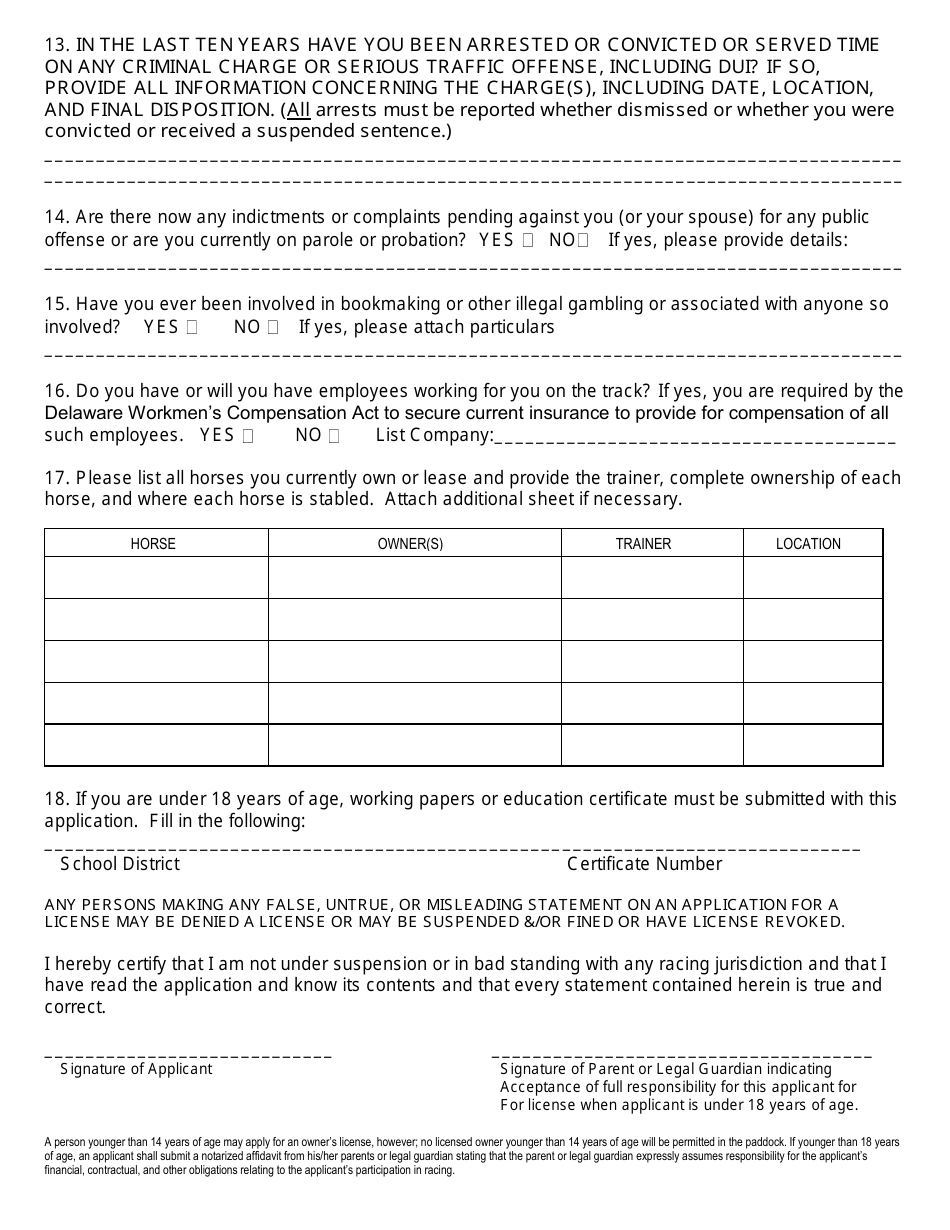 License Application Form - Delaware, Page 2