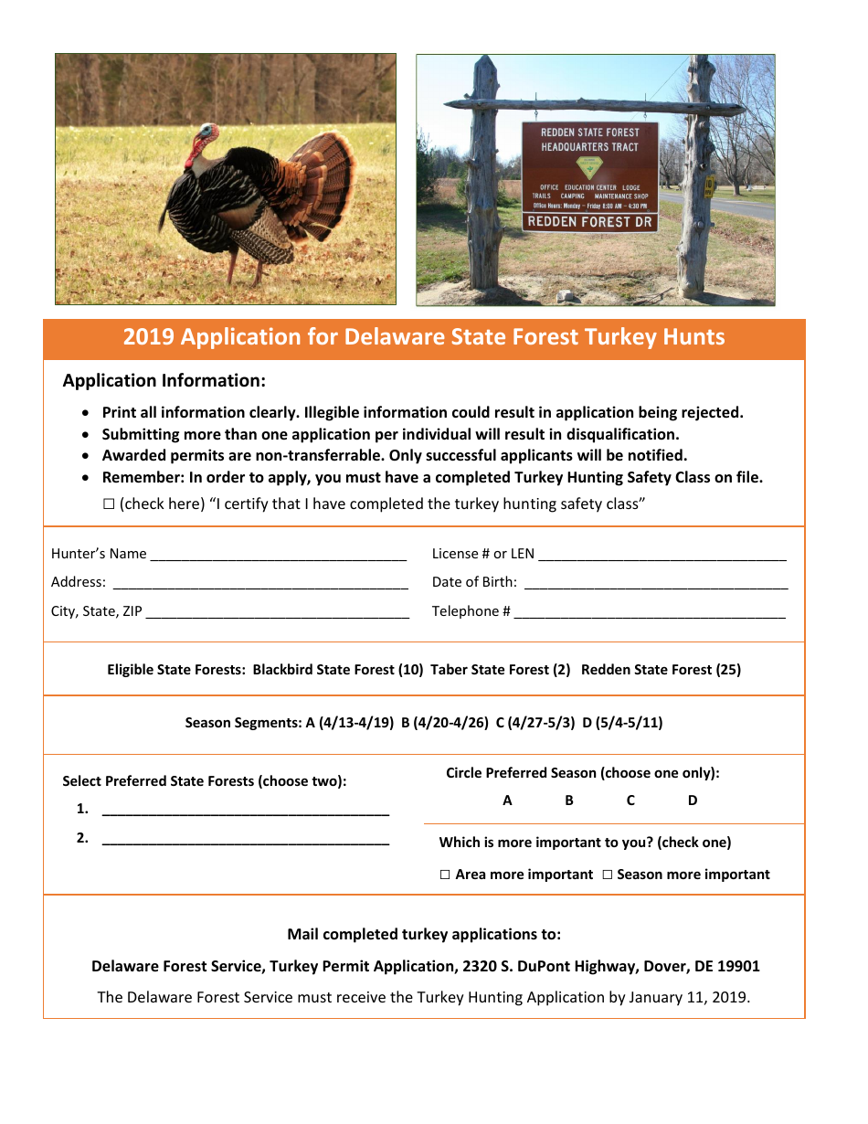 Application for Delaware State Forest Turkey Hunts - Delaware, Page 1