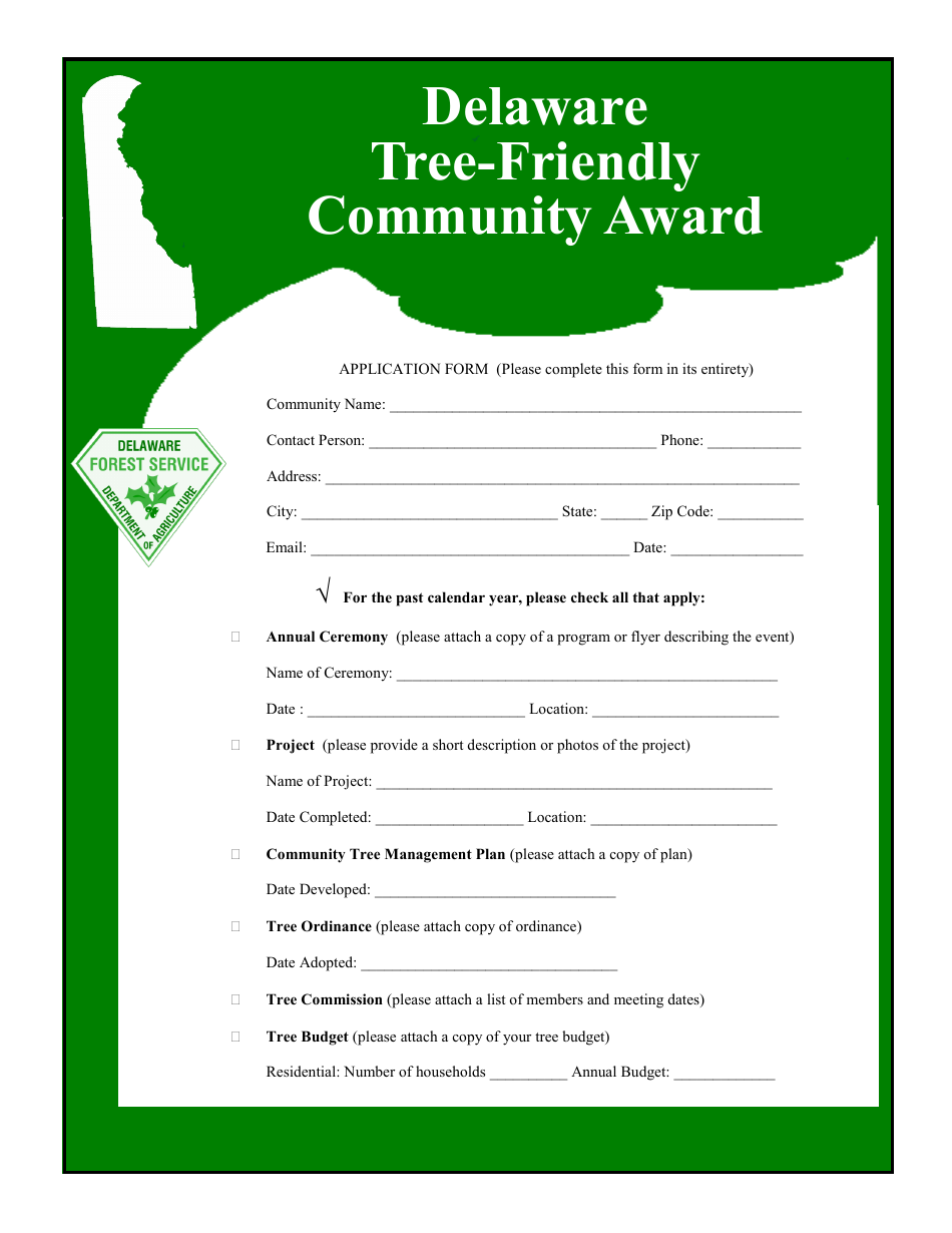 Delaware Tree-Friendly Community Award Application Form - Delaware, Page 2