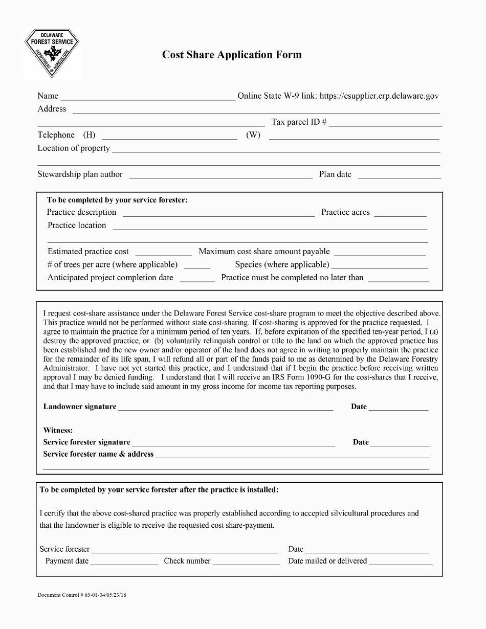 Cost Share Application Form - Delaware, Page 1