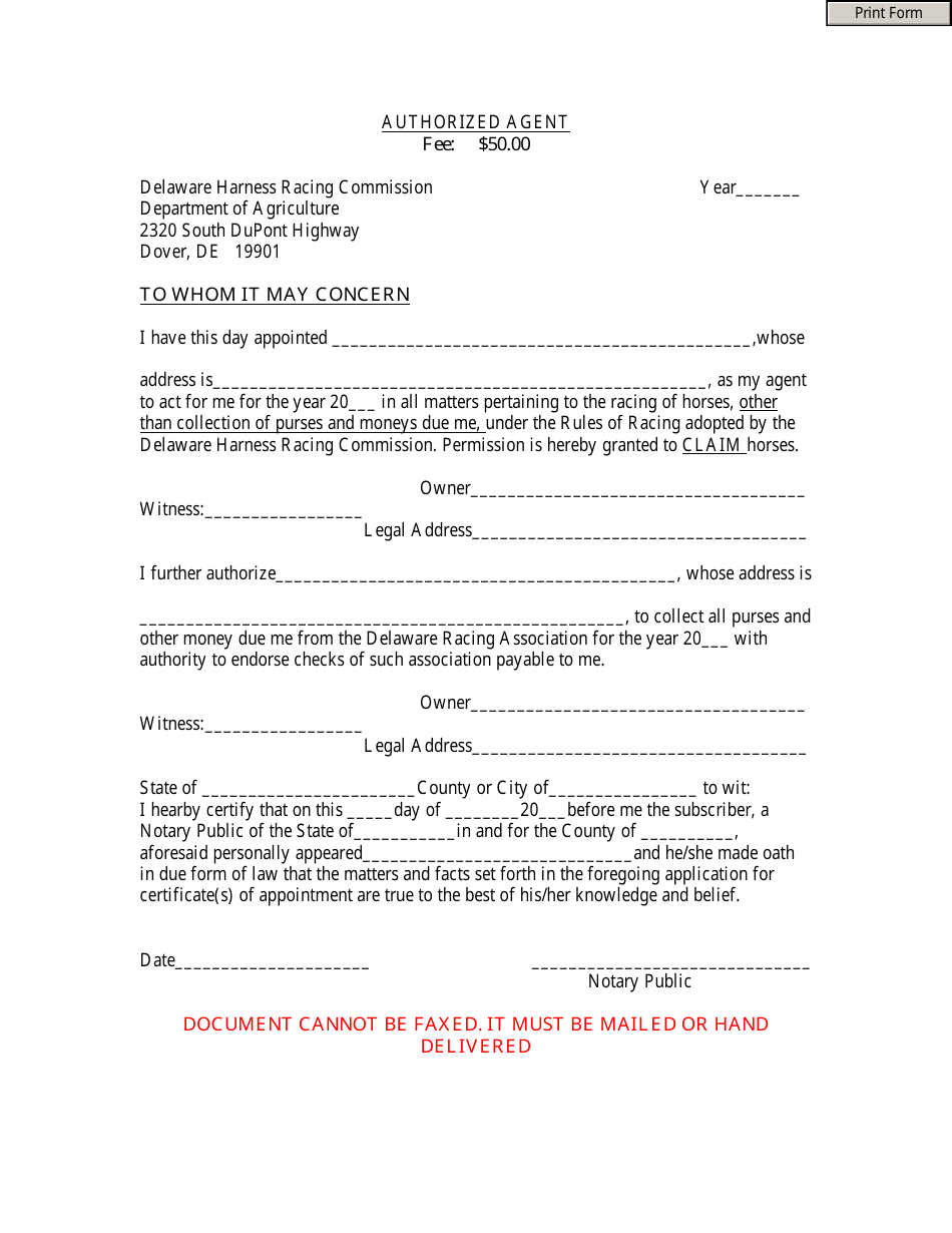 Authorized Agent Form - Delaware, Page 1