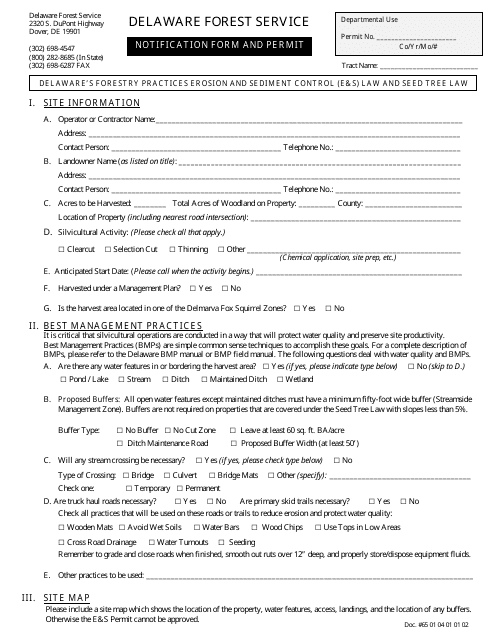 Notification Form and Permit - Delaware Download Pdf