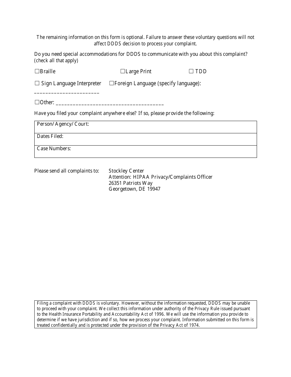 Health Information Privacy Complaint Form - Delaware, Page 2