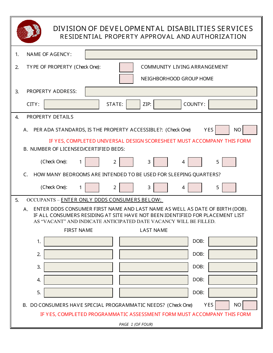 Residential Property Approval and Authorization Form - Delaware, Page 1