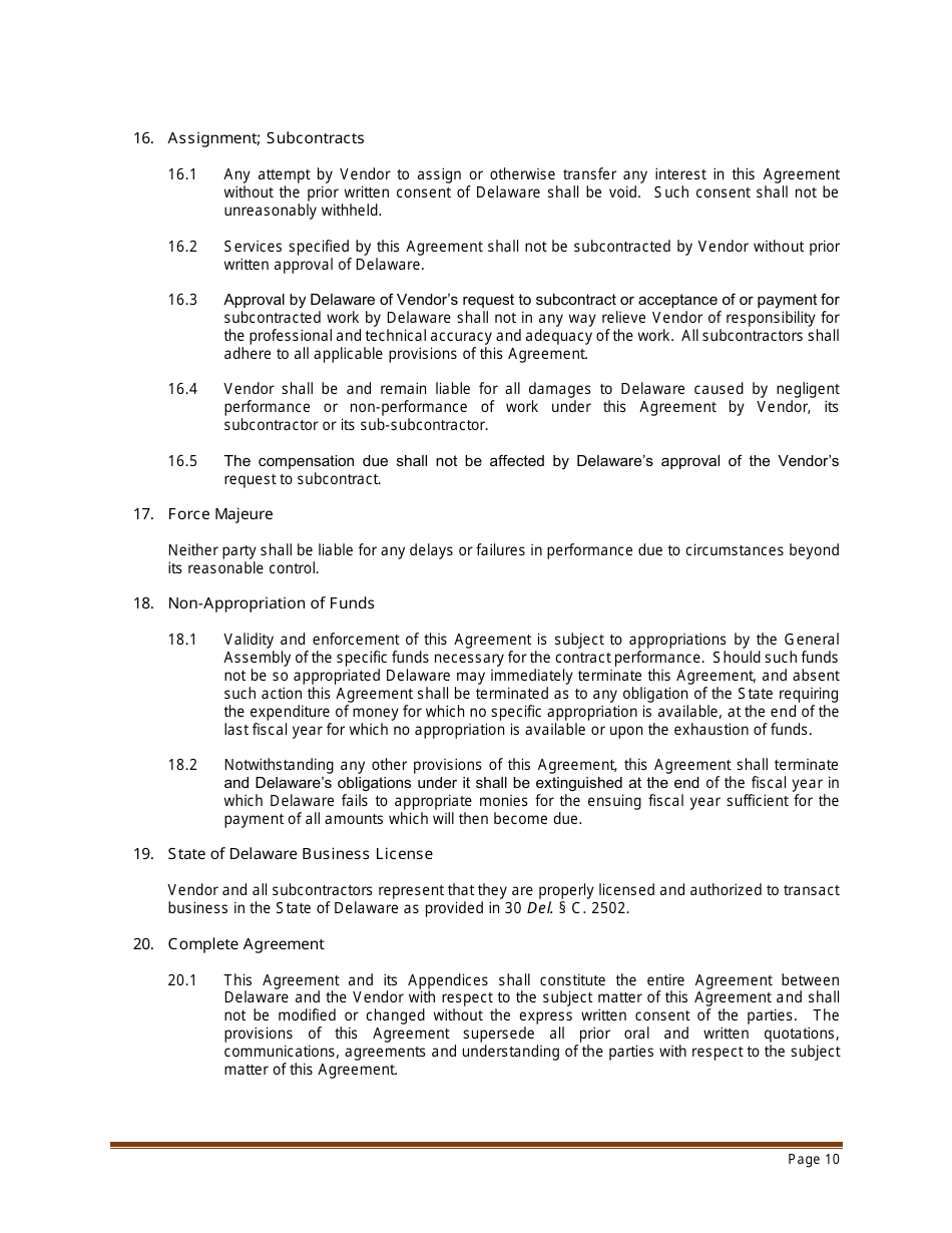 Sample Professional Services Agreement for Residential Habilitation, Day Program Services and / or Clinical Services - Delaware, Page 10