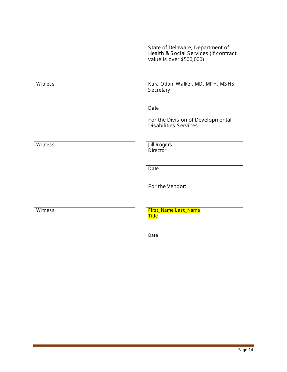 Sample Professional Services Agreement for Residential Habilitation, Day Program Services and / or Clinical Services - Delaware, Page 14