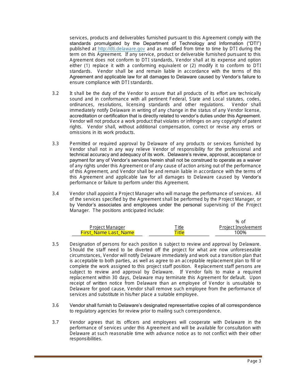 Sample Professional Services Agreement for Residential Habilitation, Day Program Services and / or Clinical Services - Delaware, Page 3